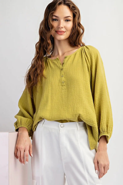 Avocado Cotton Gauze Blouse