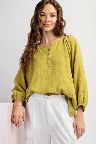 Avocado Cotton Gauze Blouse