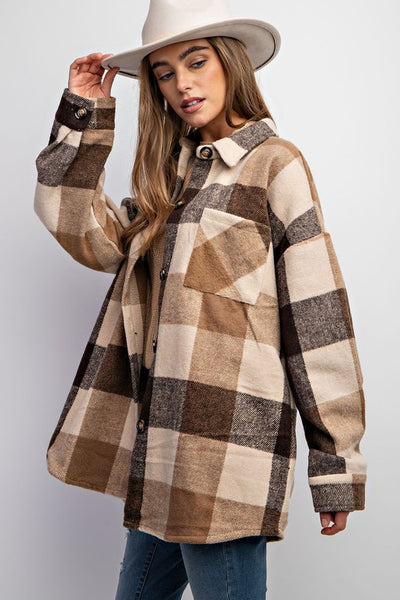 Brown Plaid Shacket w/Pockets