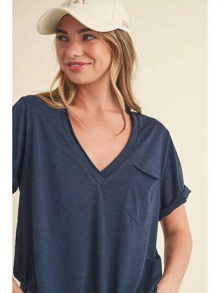 Navy V-Neck Short Sleeve Tee
