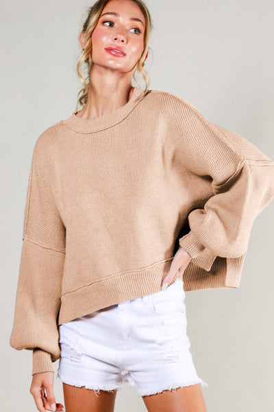 Balloon Sleeve Crew Neck Sweater