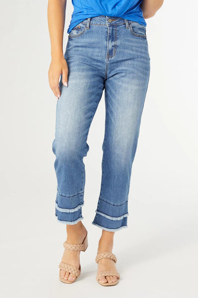 Straight Crop w/Double Fringe Jeans