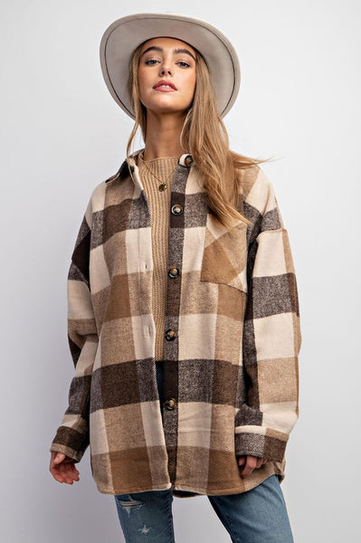 Brown Plaid Shacket w/Pockets