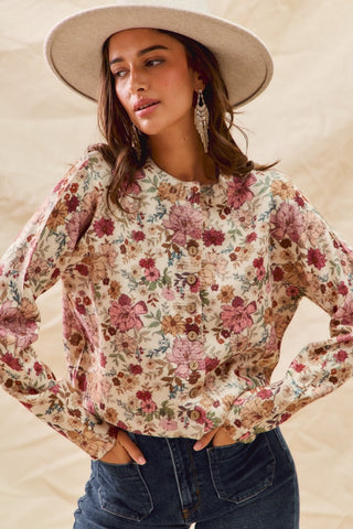 Floral Print Button-Up Cardigan