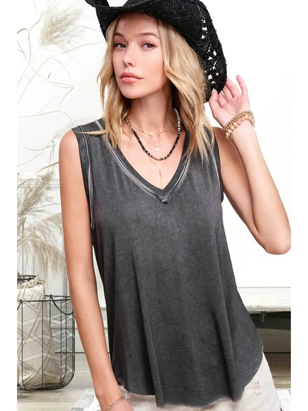 Raw Edge V-Neck Tank Top