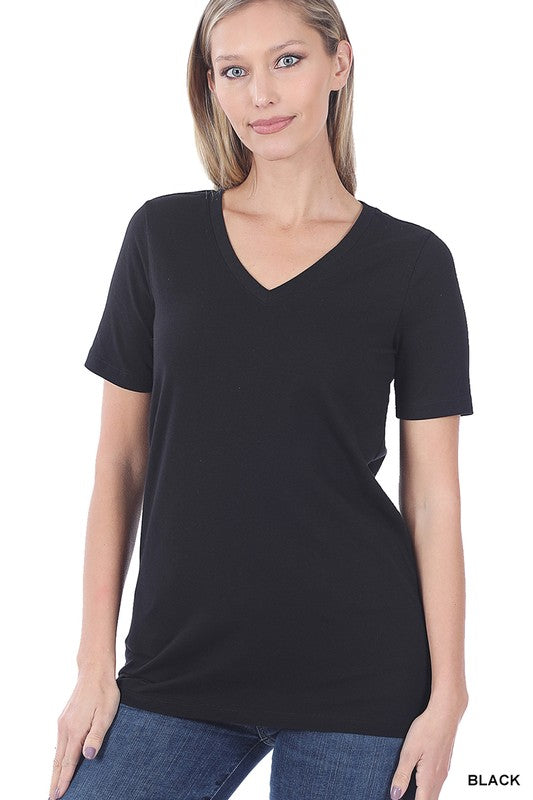 Short Sleeve V-Neck Tee Shirt-Black