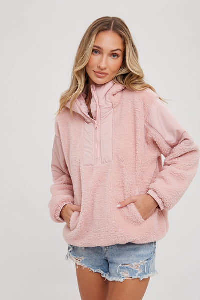 Dusty Pink Faux Shearling Hoodie