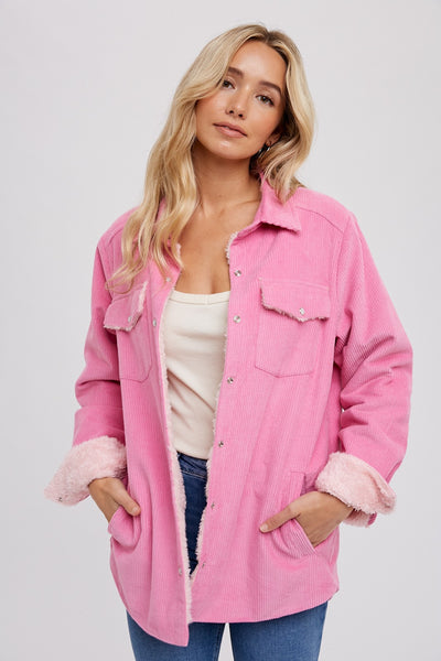 Pink Corduroy Fur Lined Shacket