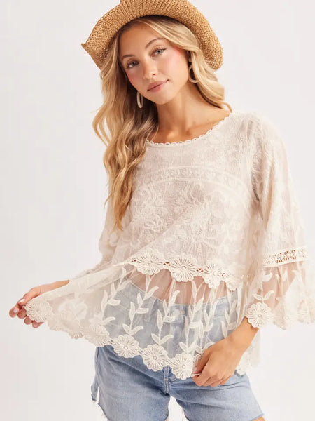 Boho Bell Sleeved Peplum Crochet Top