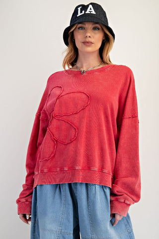 Red Floral Cutout Sweatshirt