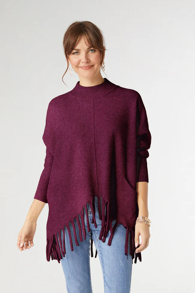 Luxe Flowy Mock Neck Fringe Sweater