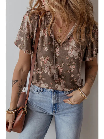 Short Sleeve Floral Print Blouse