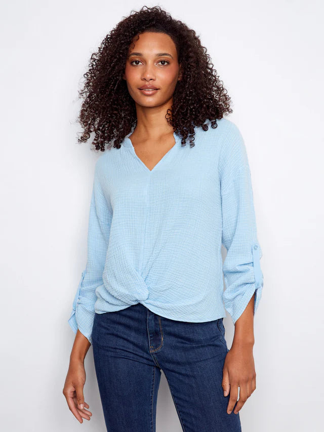 Bubble Gauze Front Knot Top