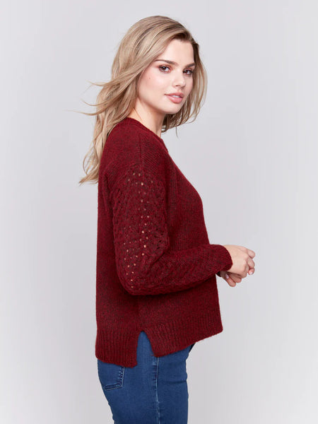 "The Mackenzie" Cabernet Fishnet Sleeve Sweater