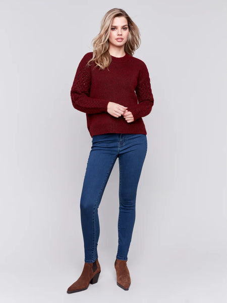 "The Mackenzie" Cabernet Fishnet Sleeve Sweater