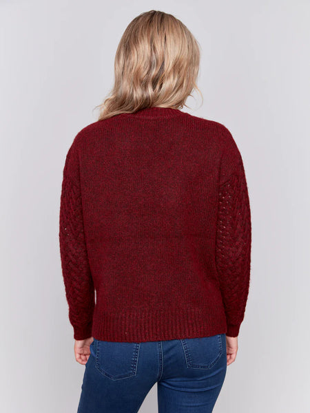 "The Mackenzie" Cabernet Fishnet Sleeve Sweater