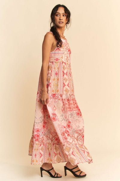 Geo Floral Tiered Maxi Dress