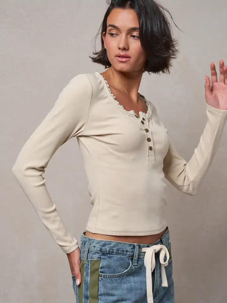 Ruffle Thermal Ribbed Henley