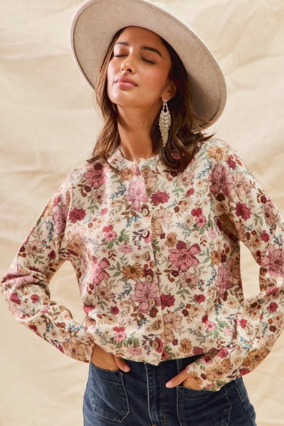 Floral Print Button-Up Cardigan