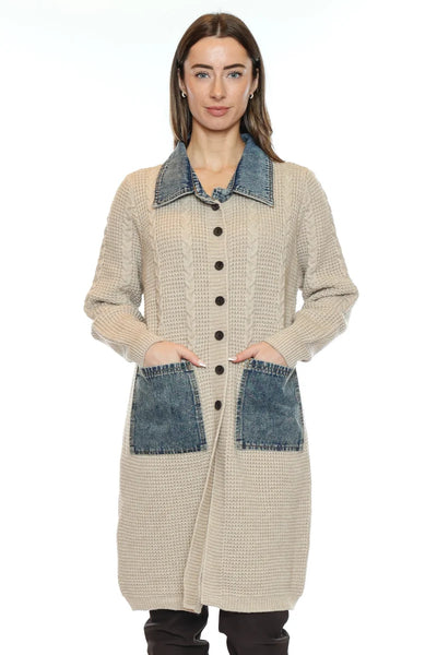 Cable Knit Button Up Cardigan w/Front Pockets