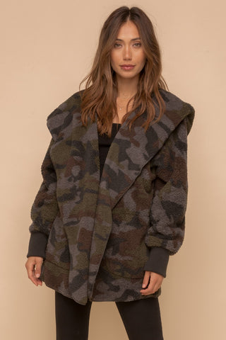 Camo Print Fuzzy Coat