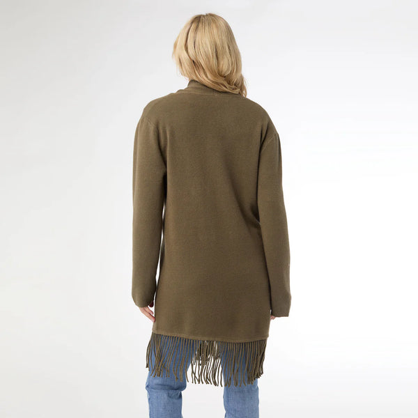 Olive Heavenly Luxe Mid-Length Cardigan w/Fringe