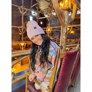 C.C. Beanie Lurex Cable Knit Pom Hat