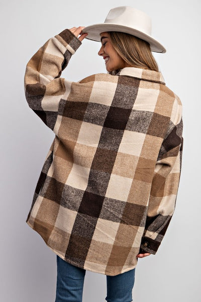 Brown Plaid Shacket w/Pockets