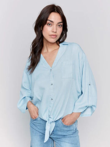 Chambray Front Tie Blouse