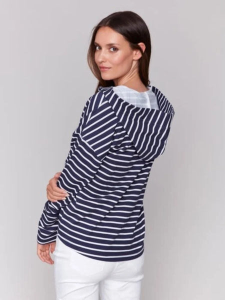 Hi-Lo V-Neck Striped Hoodie