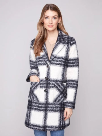 Black Plaid Boucle Coat