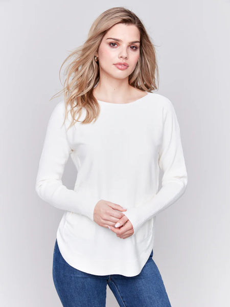 Round Hem Sweater w/Lace Back