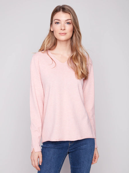 Basic V-Neck Sweater-Ballet Pink