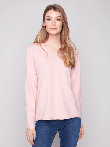 Basic V-Neck Sweater-Ballet Pink