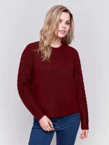 "The Mackenzie" Cabernet Fishnet Sleeve Sweater