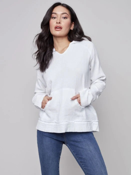 Bubble Gauze Cotton Hoodie w/Pocket