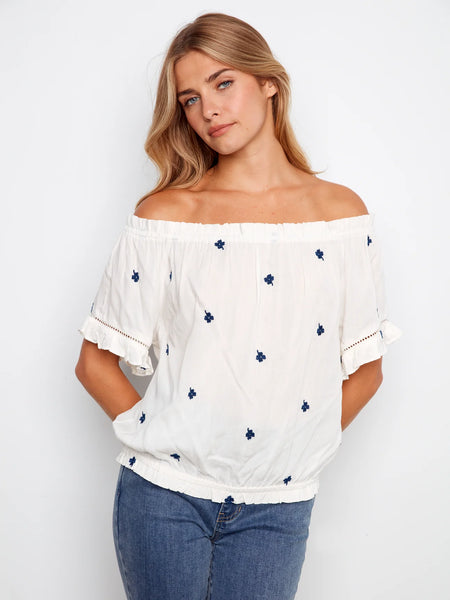 Floral Embroidery Off Shoulder Top