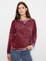 Merlot Distressed Crew Neck Sweater