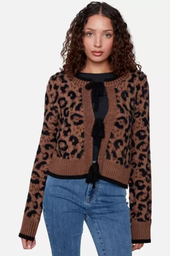 Tie Front Animal Print Cardigan