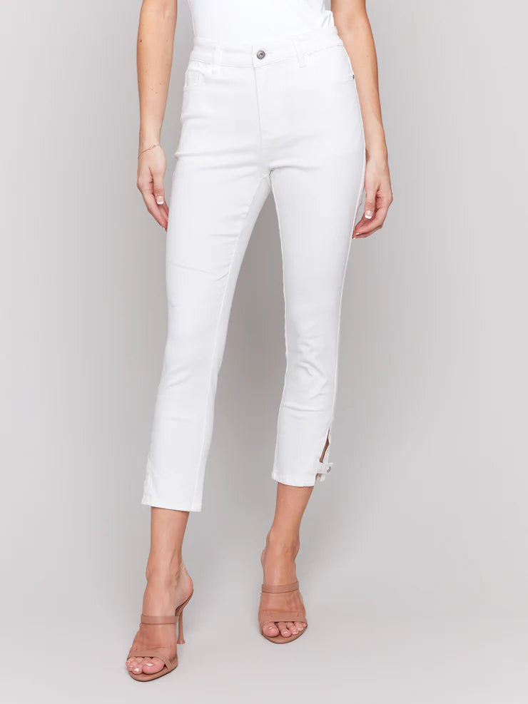 Side Mini Tab Slim Pant-White