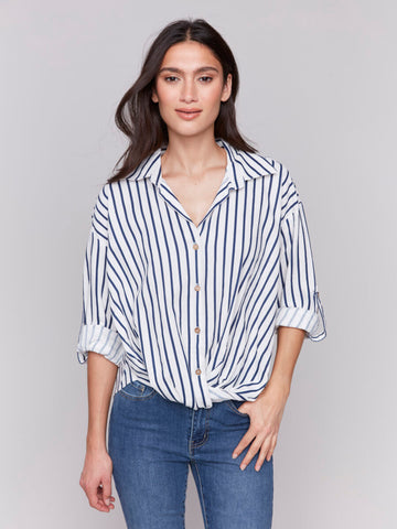 Front Twist Striped Blouse