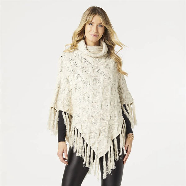 Oatmeal Fringe Knit Poncho