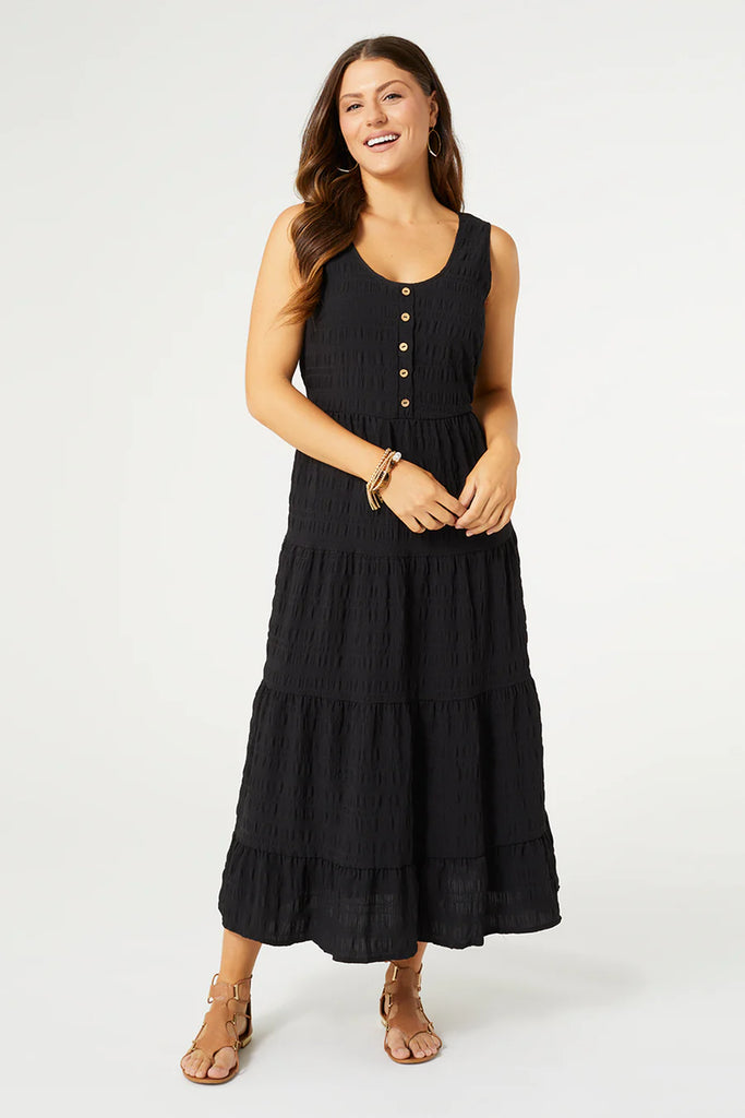 Button Front Tiered Tank Dress
