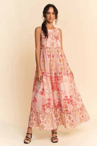 Geo Floral Tiered Maxi Dress