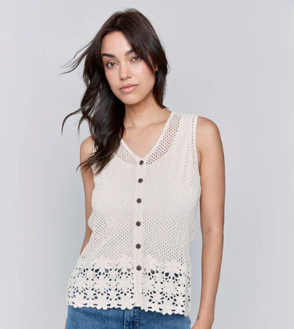 Crochet Vest Top-Natural