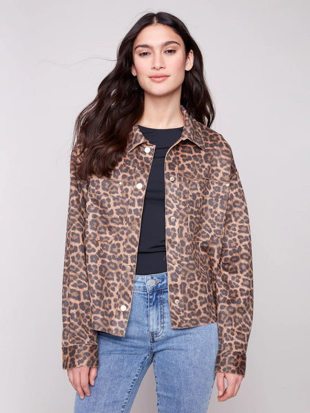 Leopard Print Short Scuba Jacket