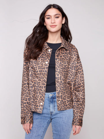 Leopard Print Short Scuba Jacket
