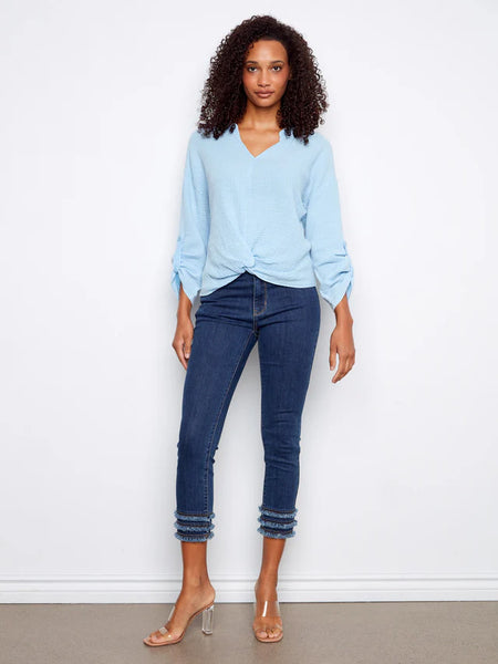 Bubble Gauze Front Knot Top