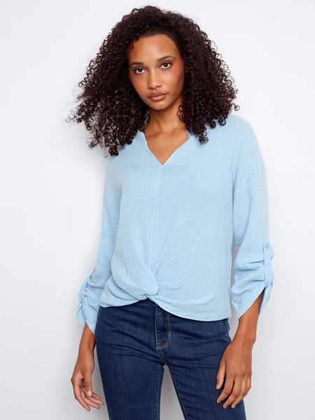 Bubble Gauze Front Knot Top
