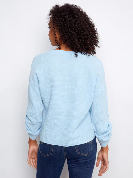 Bubble Gauze Front Knot Top